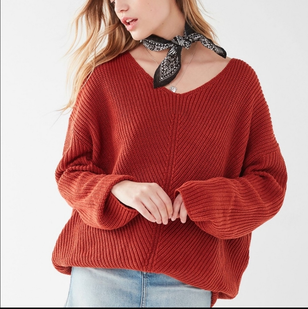 UO Urban Outfitters Orange Rust Harper Oversized Chunky Knit Slouch Sweater XS